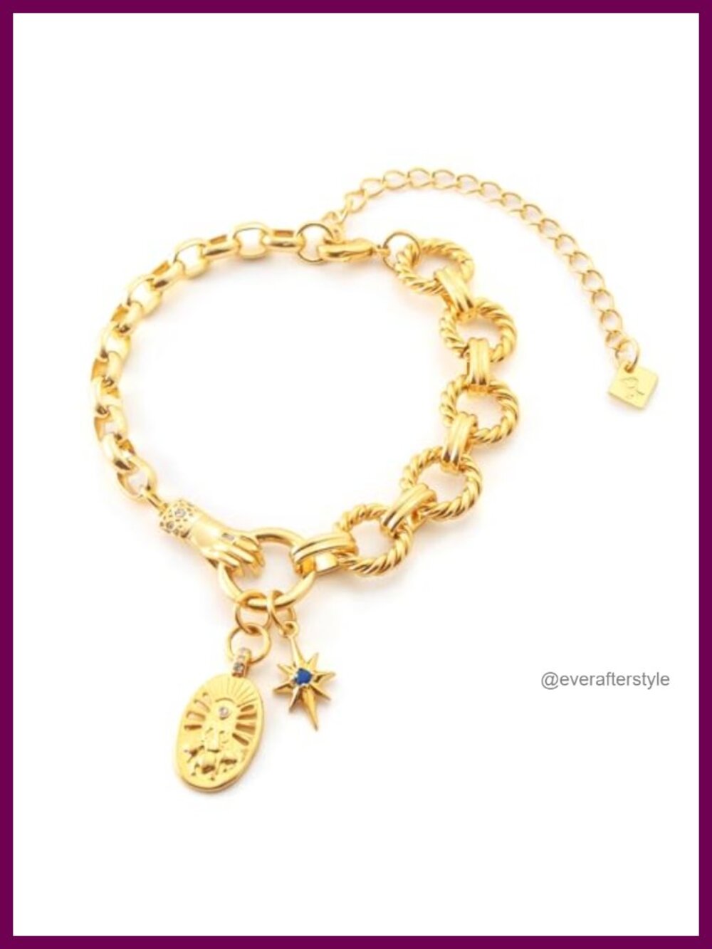 14K Gold Plated Chunky Charm Bracelet Mixed Link Bee Medallion Blue Star